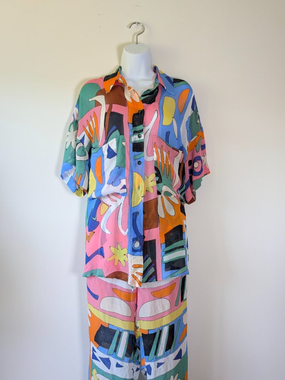 ZARA Multicolor Abstract Print Set NWT – Button-Up Shirt & Wide-Leg Pants L - Picture 11 of 11